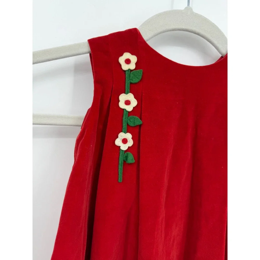 Florence Eiseman‎ Neiman Marcus Velvet Dress Kids 1T Red Floral Applique Vintage